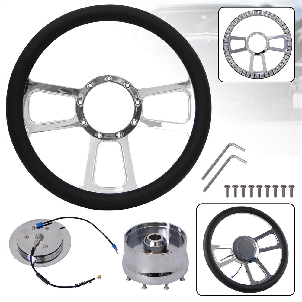 14 9-Bolt Chrome W/Half Wrap PVC Steering Wheel + Adapter for Chevy /GM 69-94