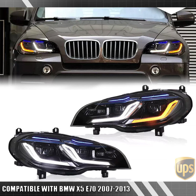 Pair LED Headlamps HID Projector DRL Replace Headlight for BMW X5 E70 2007-2013