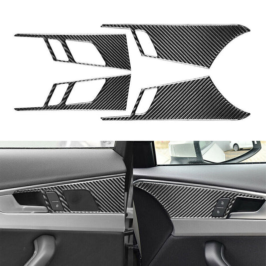 4x Carbon Fiber Interior Door Handle Panel Trim Fit for Audi A4 B9 2017-2020 2018 19