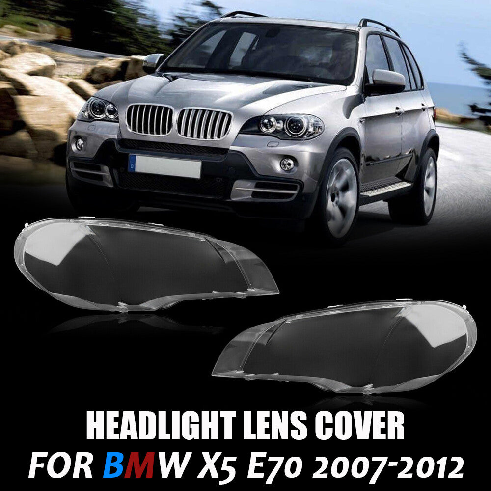 Pair for BMW for X5 E70 2007-2013 Left Right Clear Headlight Cover Lens Lampshade