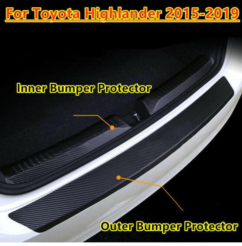 Carbon fiber leather rear bumper protector cover for Toyota Highlander 2015 - 2019