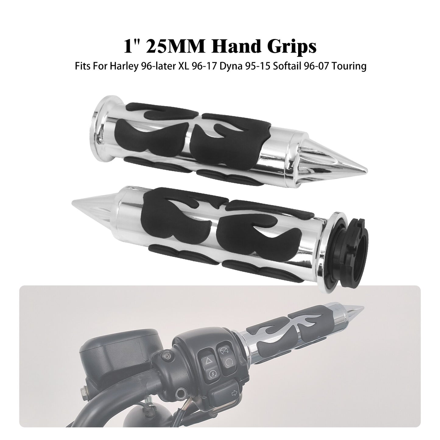 Chrome 1 Spike Handlebar Hand Grips for Harley Touring Road Electra Glide 96-07