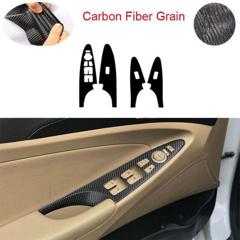 Car Carbon Fiber Leather Window Lift Panel Switch Cover Trim 4X For Sonata 12-17