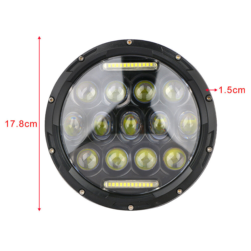 Black 7-inch 75-watt round LED headlights, high/low configuration, suitable for Harley-Davidson and for Jeep for Wrangler .