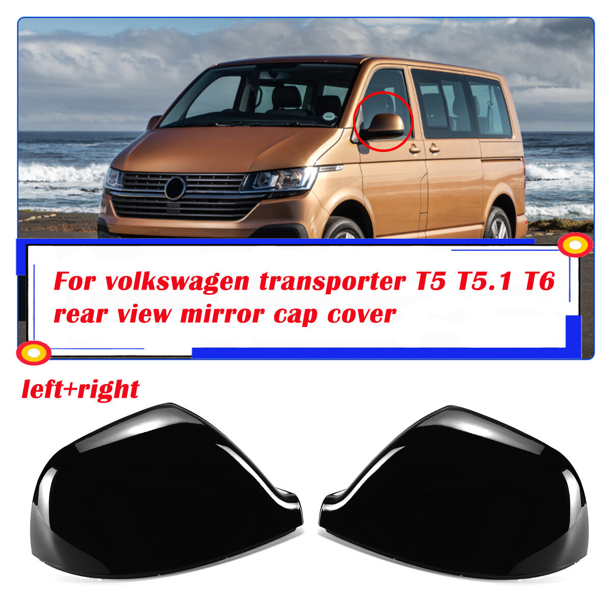 2x Wing Door Mirror Cover Caps for VW Transporter T5 T5.1 2010-2015 T6 2016-2019