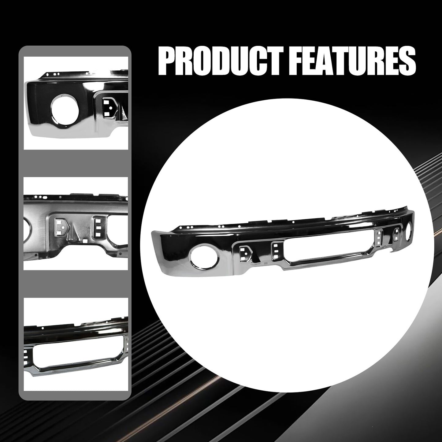 Chrome - Steel Front Bumper Face Bar w/ Fog for 2009-2014 for Ford F150 Pickup