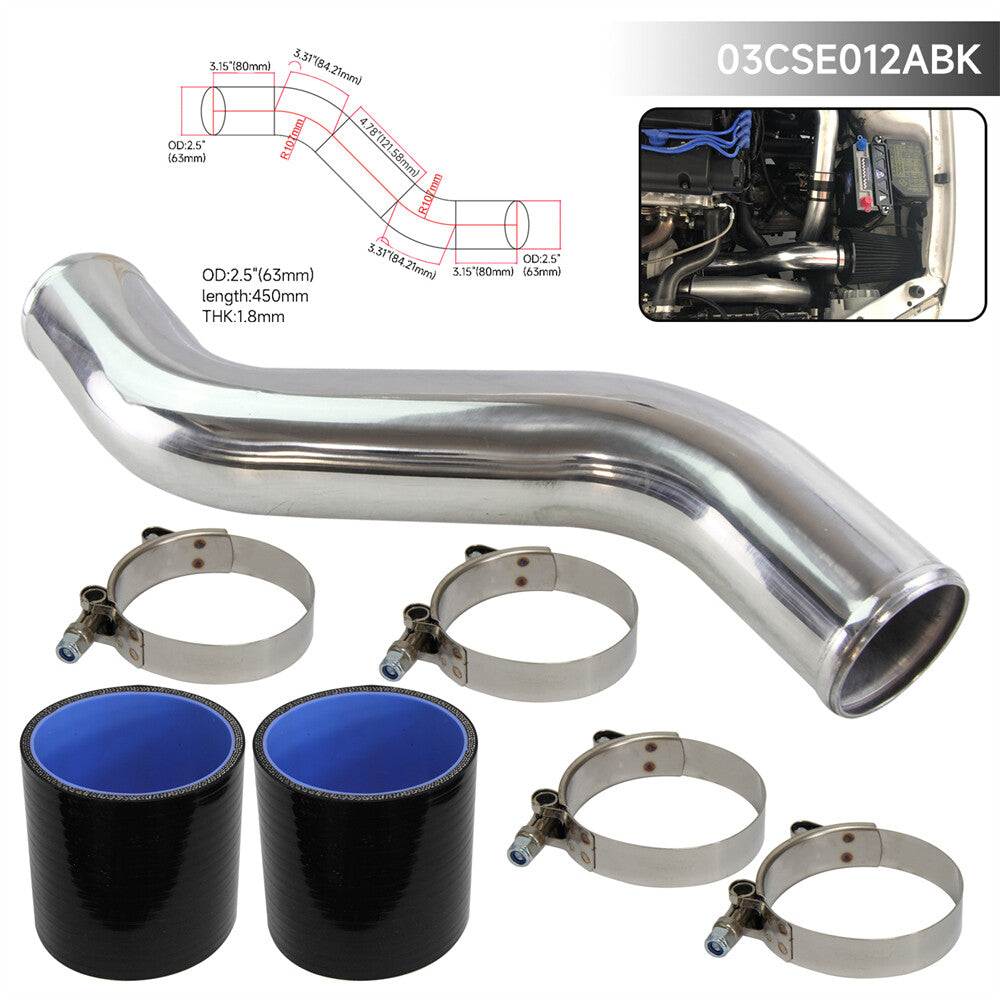 63mm 2.5'' S / Z Shape Aluminum Turbo Pipe Piping Tube + Silicone Hose Black
