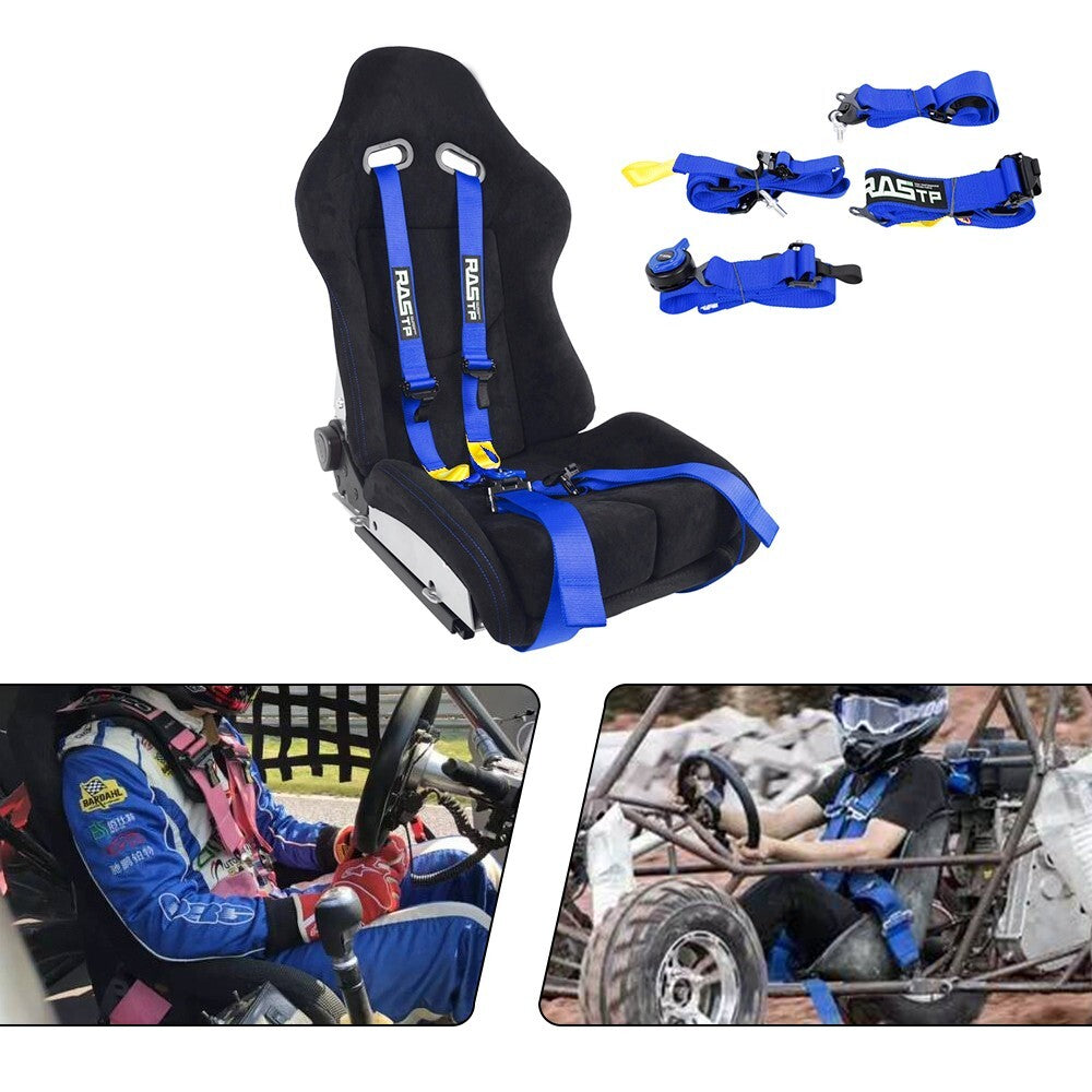 New Style Racing for Seat Belt Harness 4 Point Snap-On 3 Cam lock Universal Blue X2