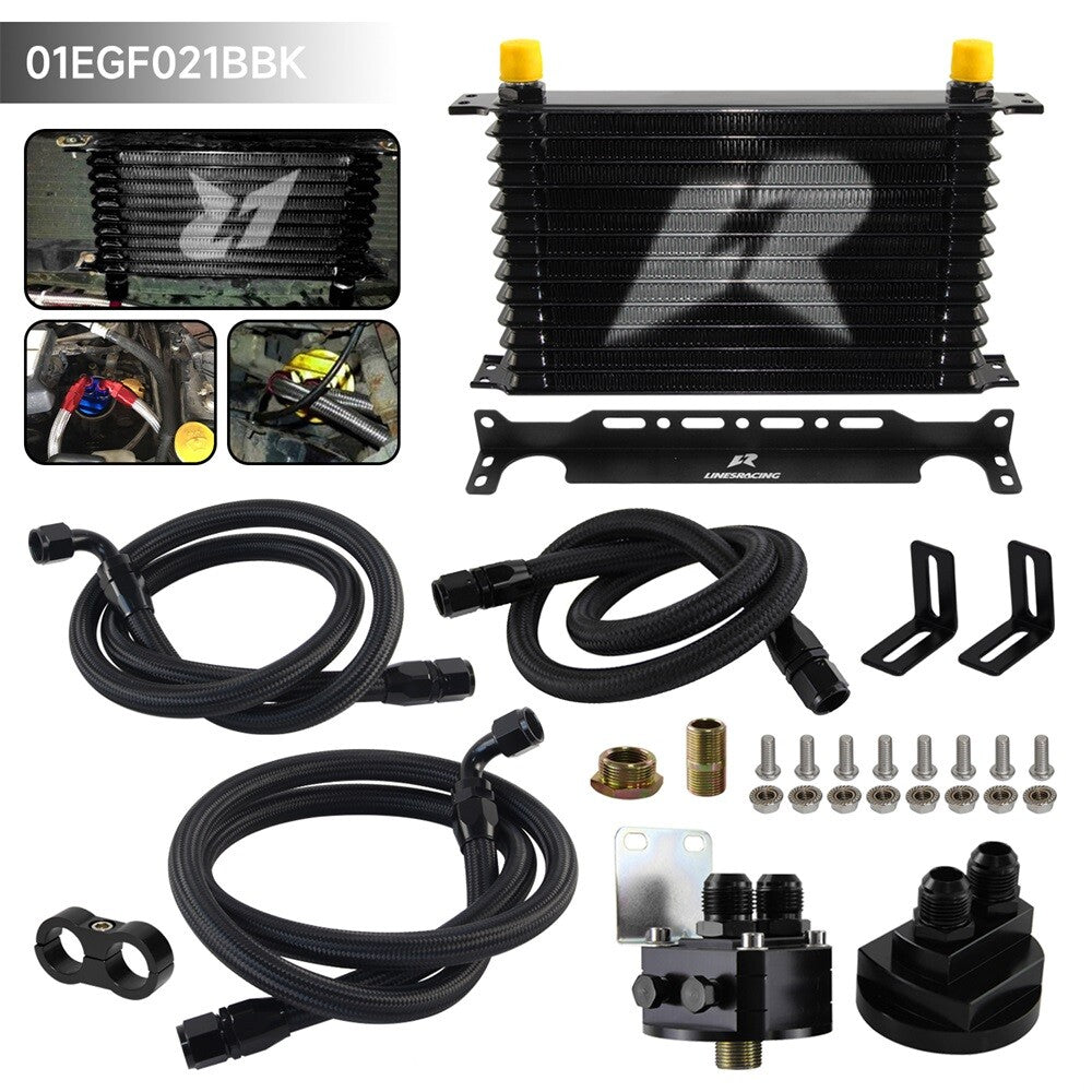 13 Row AN10 Oil cooler Trust w/Bracket+Filter Relocation Adapter Hose Kit Black