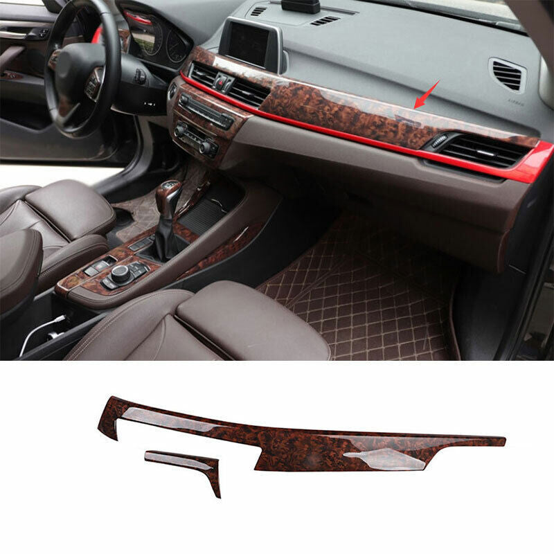 for BMW X1 F48 2016-22 Brown Wood Central Console Instrument Panel Strip Trim 2P