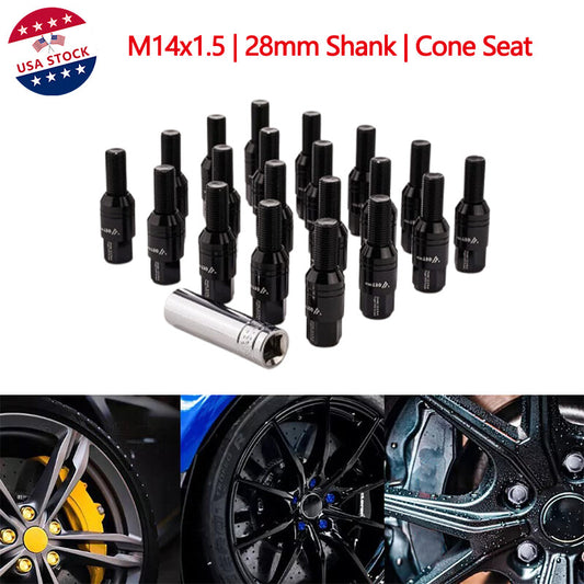 20¡Á Black M14x1.5 Wheel Lug Bolts, Black Tapered for Seat Nails, 28mm, Suitable for Most Aftermarket Use.