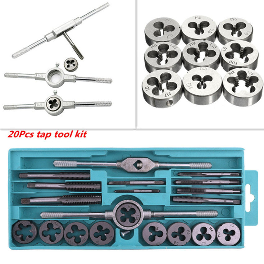 20Pc M3-M12 Screw Tap Die Set Metric Thread Tap Wrench Hand Car Repair Hand Tool