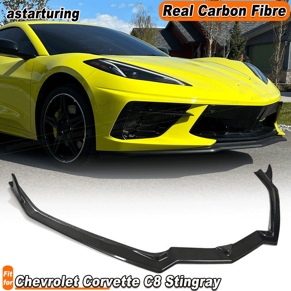 for Chevrolet for Corvette C8 Stingray 2020-22 REAL CARBON Front Bumper Lip Spoiler