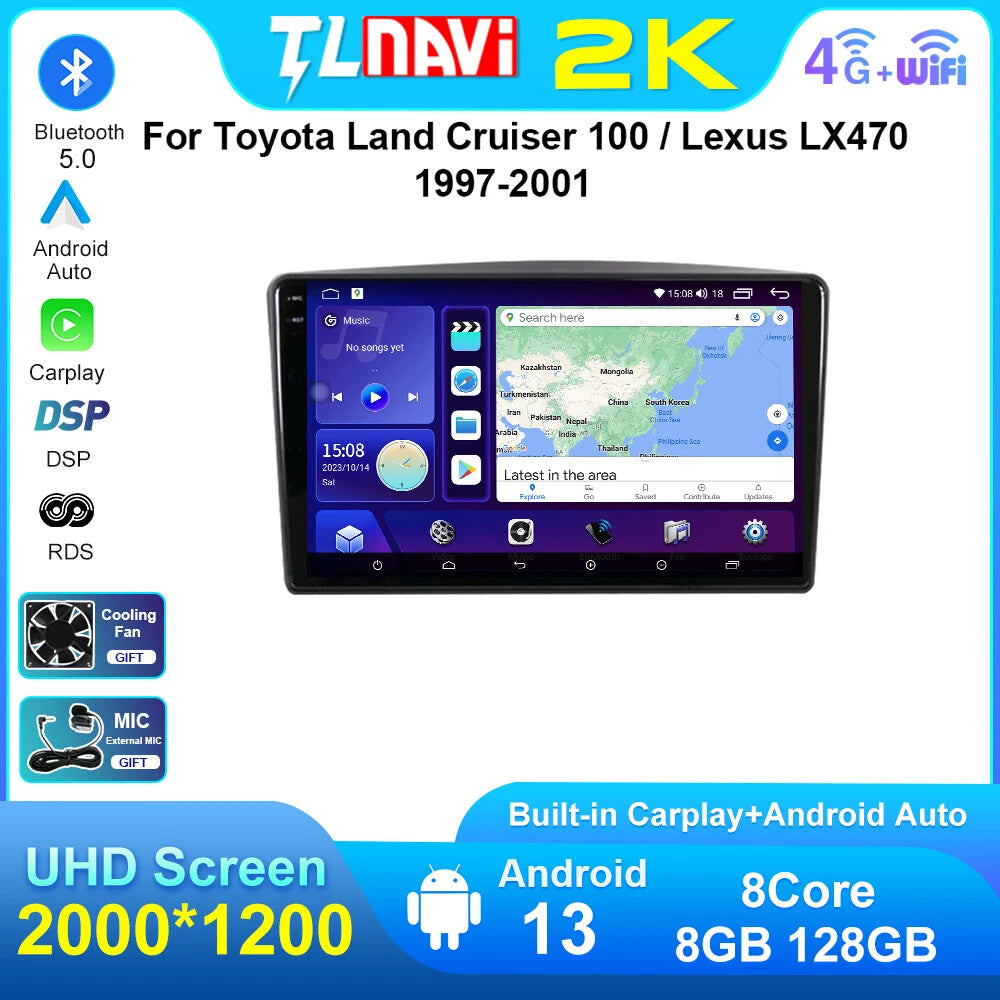 for Toyota for Land Cruiser 100 for Lexus LX470 1997-2001 Car Radio CarPlay Player