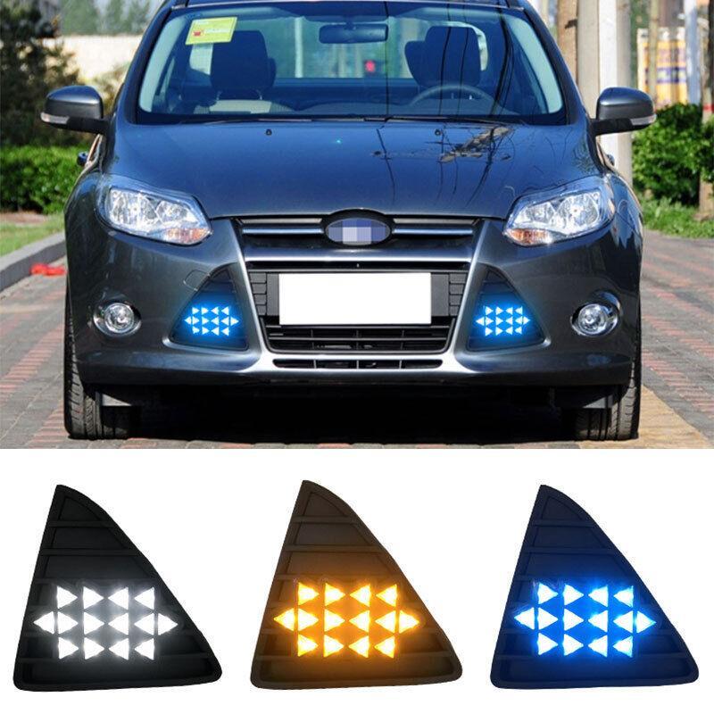 for Ford Focus Front Bumper Fog Lamp Assembly LED Turn Signal DRL Pair 2012-2014