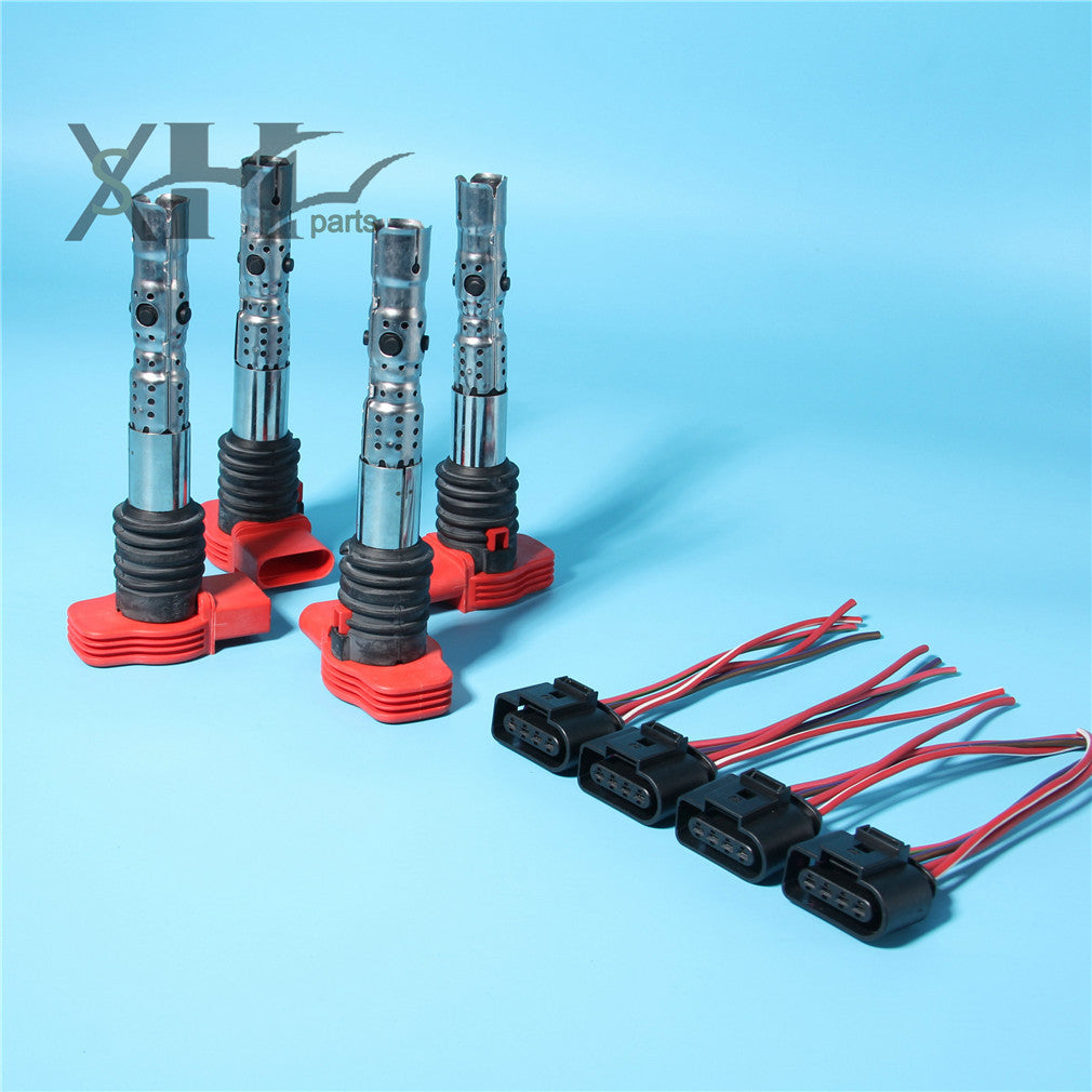 Brand new 4-piece red ignition coil and plug kit for Audi for A4 , B6, B7, for A6 , C5, for A8 , D3 3.0 V6