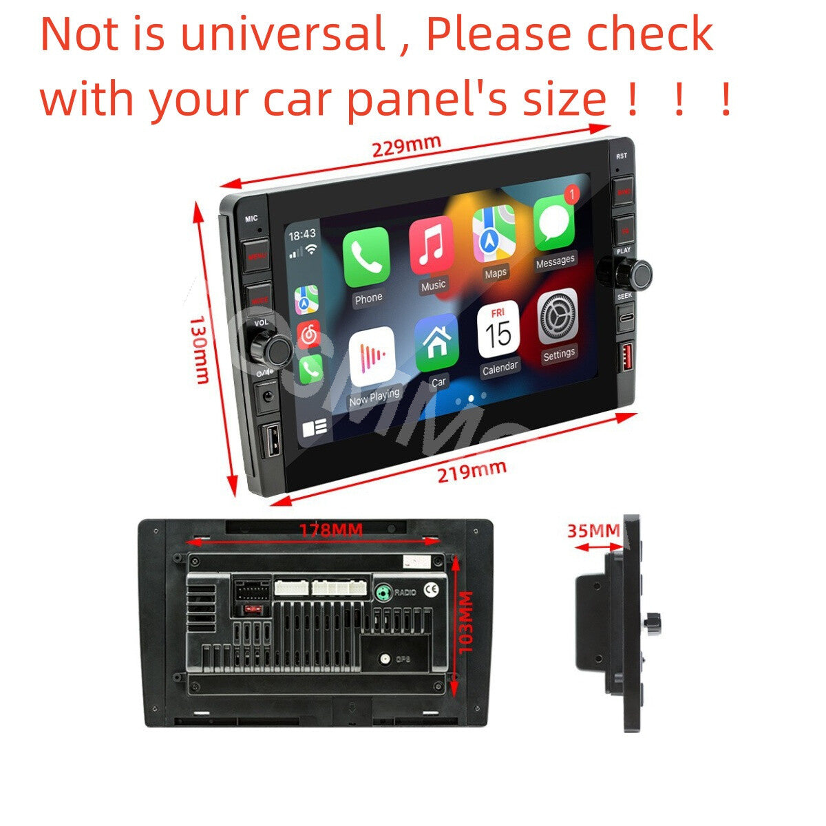 8in Double 2Din Car Stereo Radio 2+32G For Carplay Android Auto W/Camera