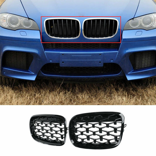 for BMW X5 X6 2008-2013 Black Gypsophila Front Upper Bumper Mesh Grill Grille 2P