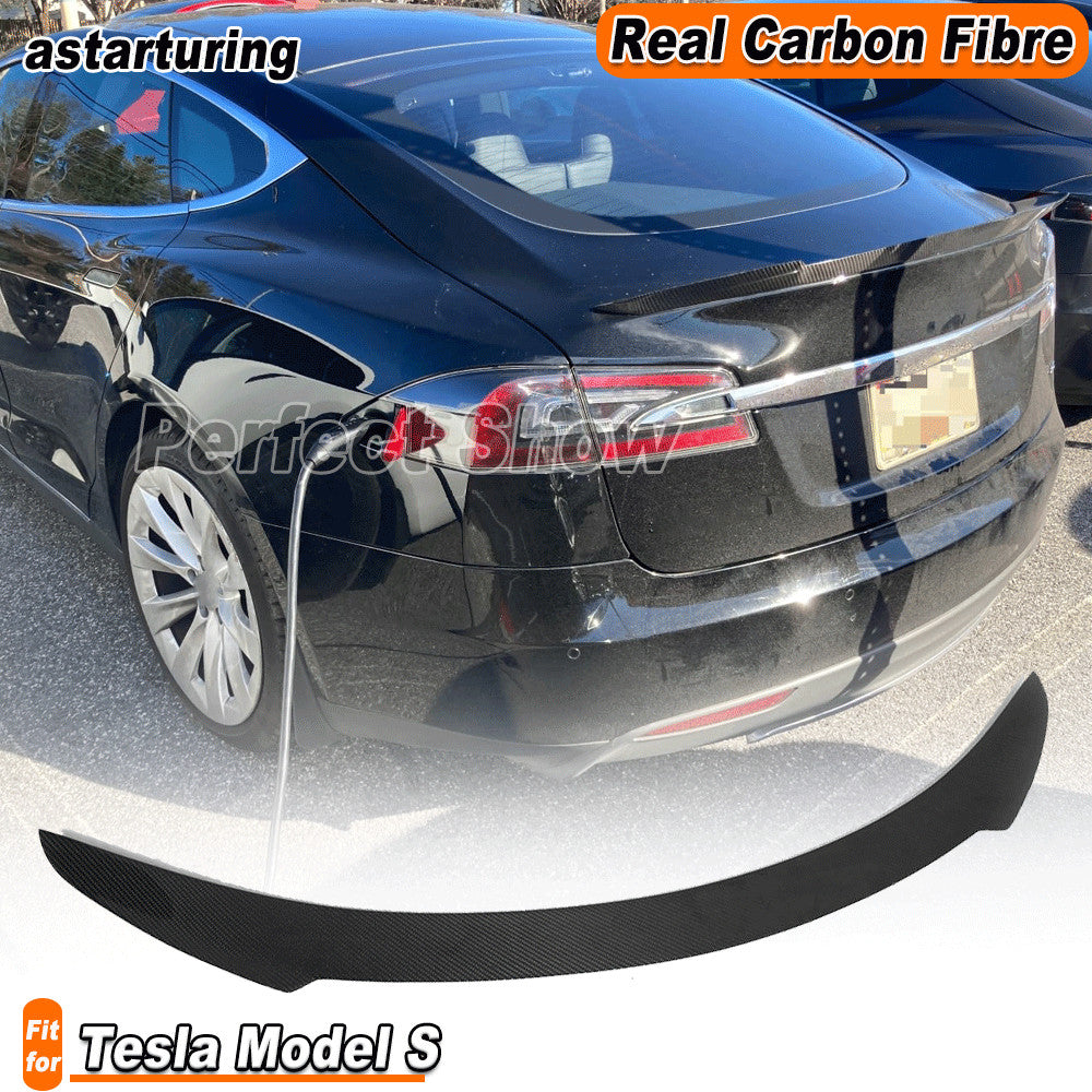 for Tesla for Model S Sedan 12-20 REAL Carbon Rear Trunk Tail Spoiler Wing Boot Lip