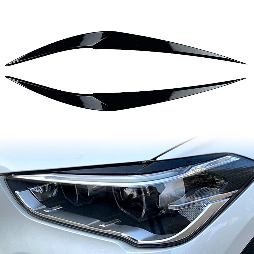 Pair Gloss Black Headlight Eyebrow Eyelid Cover Trim for BMW X1 F48 2016-2020