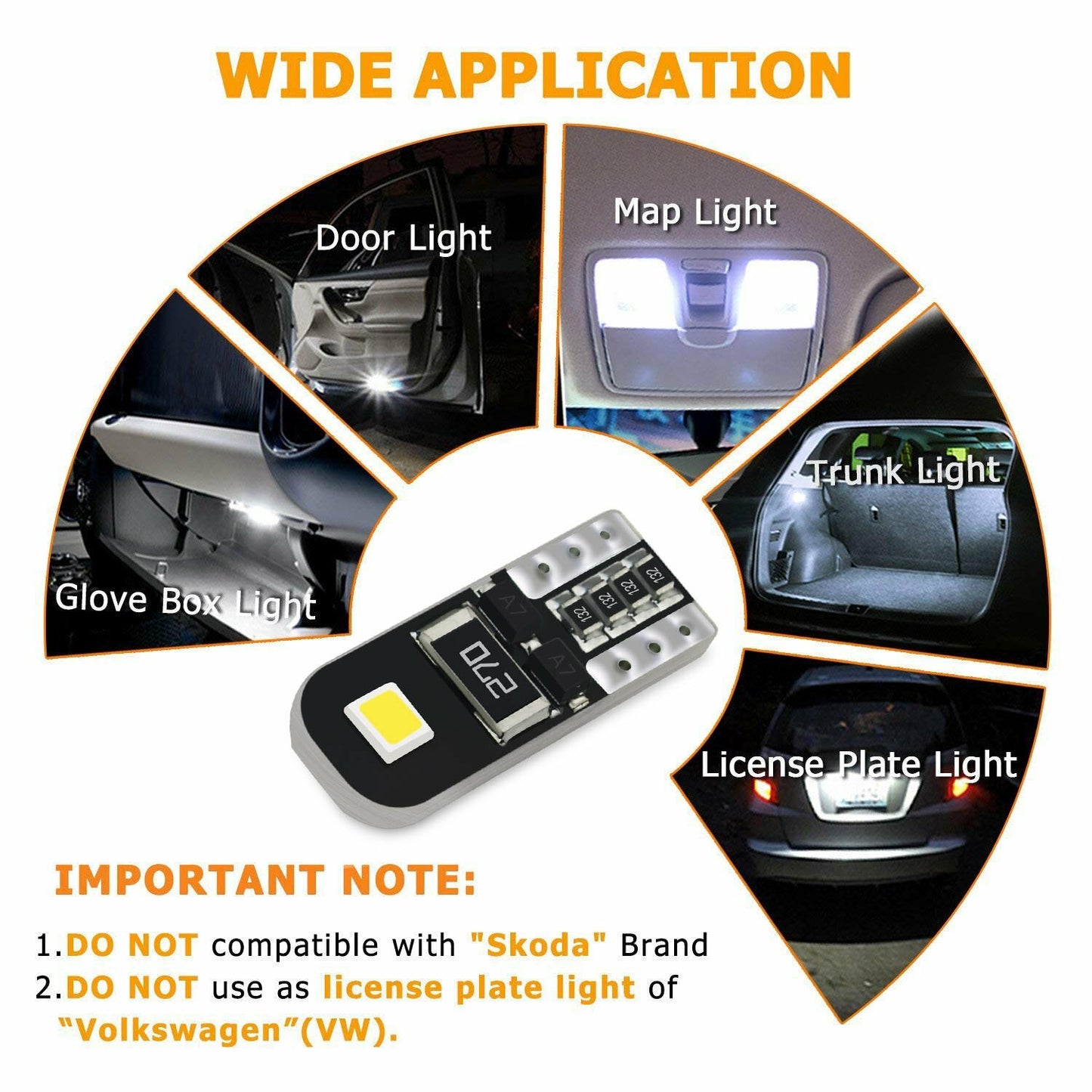 10x T10 2825 168 194 CANBUS 2835SMD LED Tailong Bright and Glossy