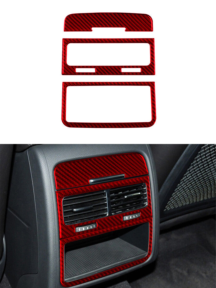 Red 3Pcs Rear Air Vent Trim Cover Decor Carbon Fiber for VW Touareg 2011-2018