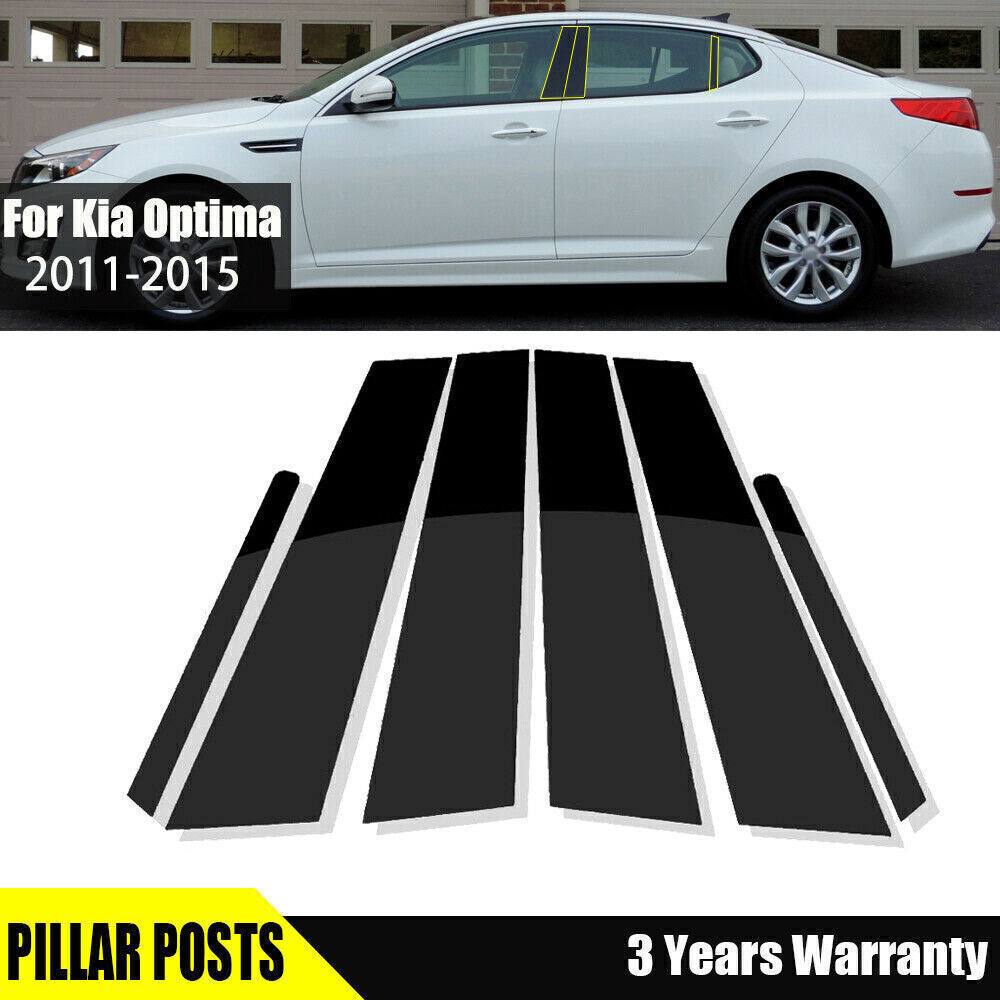 for KIA Optima 2011-15 Piano Black Pillar Posts Door Window Molding Strip Trims