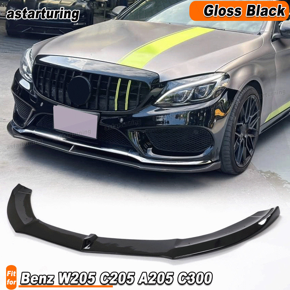 for Mercedes-Benz W205 C205 A205 C300 Sport Gloss Black Front Bumper Lip Spoiler