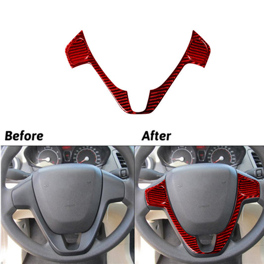 3X Red Carbon Fiber Steering Wheel Accent Cover Trim for Ford Fiesta 2011-2015