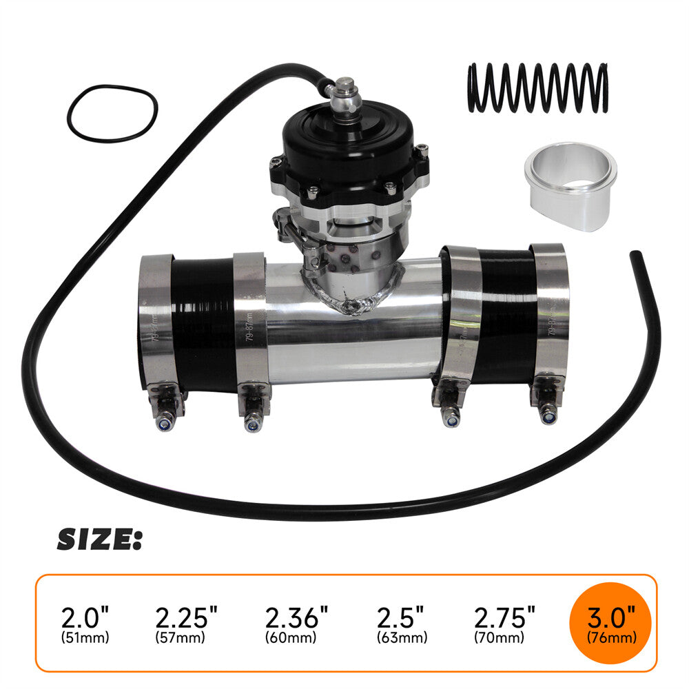 50MM 35PSI Boost V-Band Turbo Blow Off Valve BOV+3'' Flange Pipe Hose Kit Black