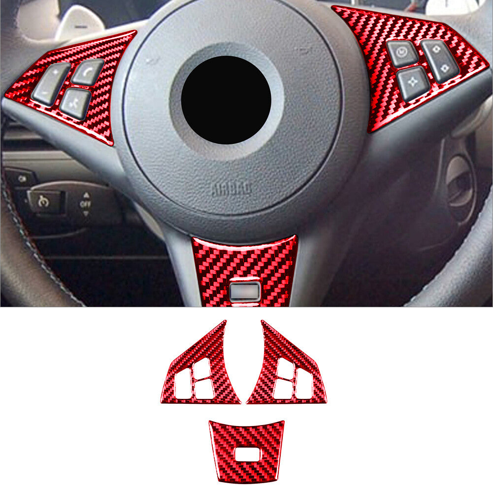 3Pcs for BMW 6Series M6 2004-2010 Red Carbon Fiber Steering Wheel Set Cover Trim