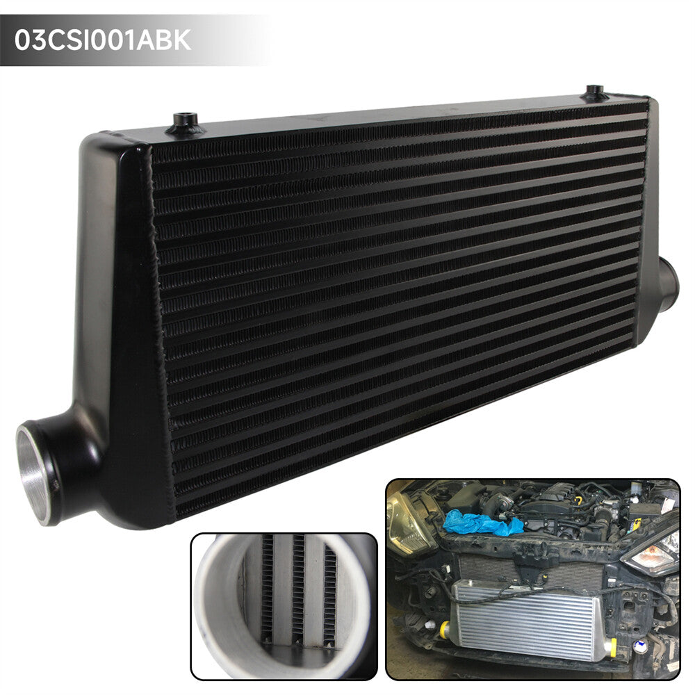 Universal Turbo Aluminum Intercooler 600x300x76 mm Front Mount 3 In/outlet BK