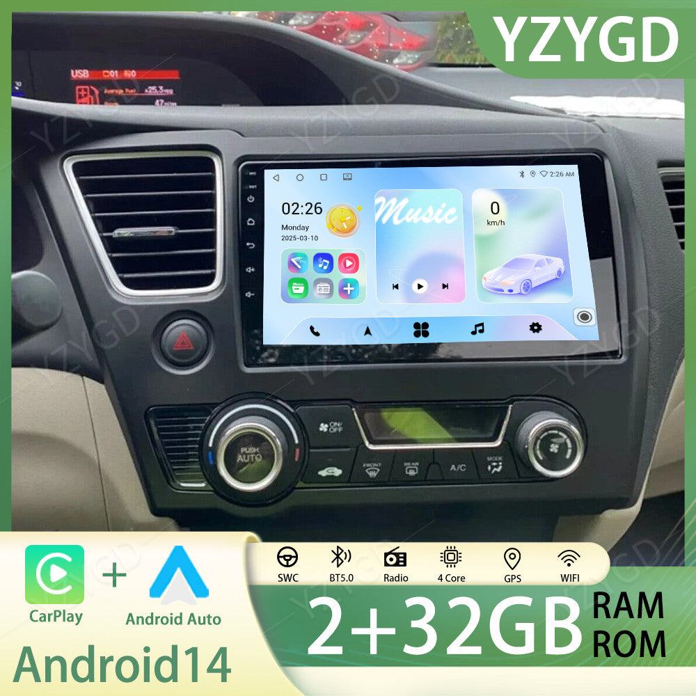 9 Android 14 Apple Carplay for Honda for Civic 2013-2015 Car Stereo Radio GPS Navi