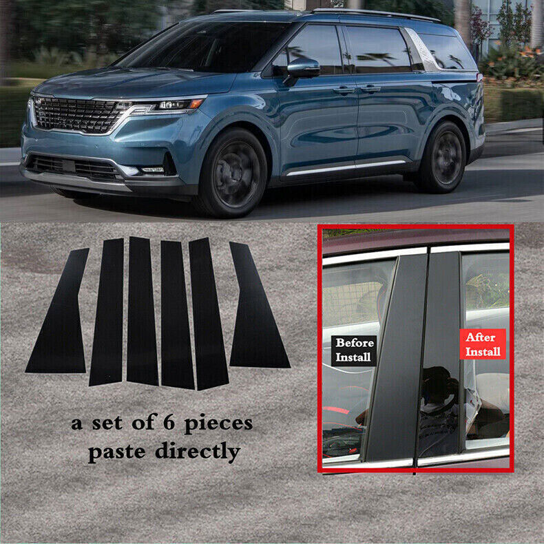 for Kia Carnival 2022-2024 Black Pillar Posts Moulding Door Trim Glossy Cover 6X