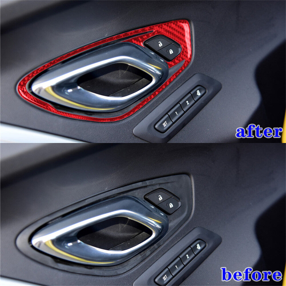 2¡ÁRed Carbon Fiber Interior Door Handle Panel Cover for Chevrolet Camaro 2016-23