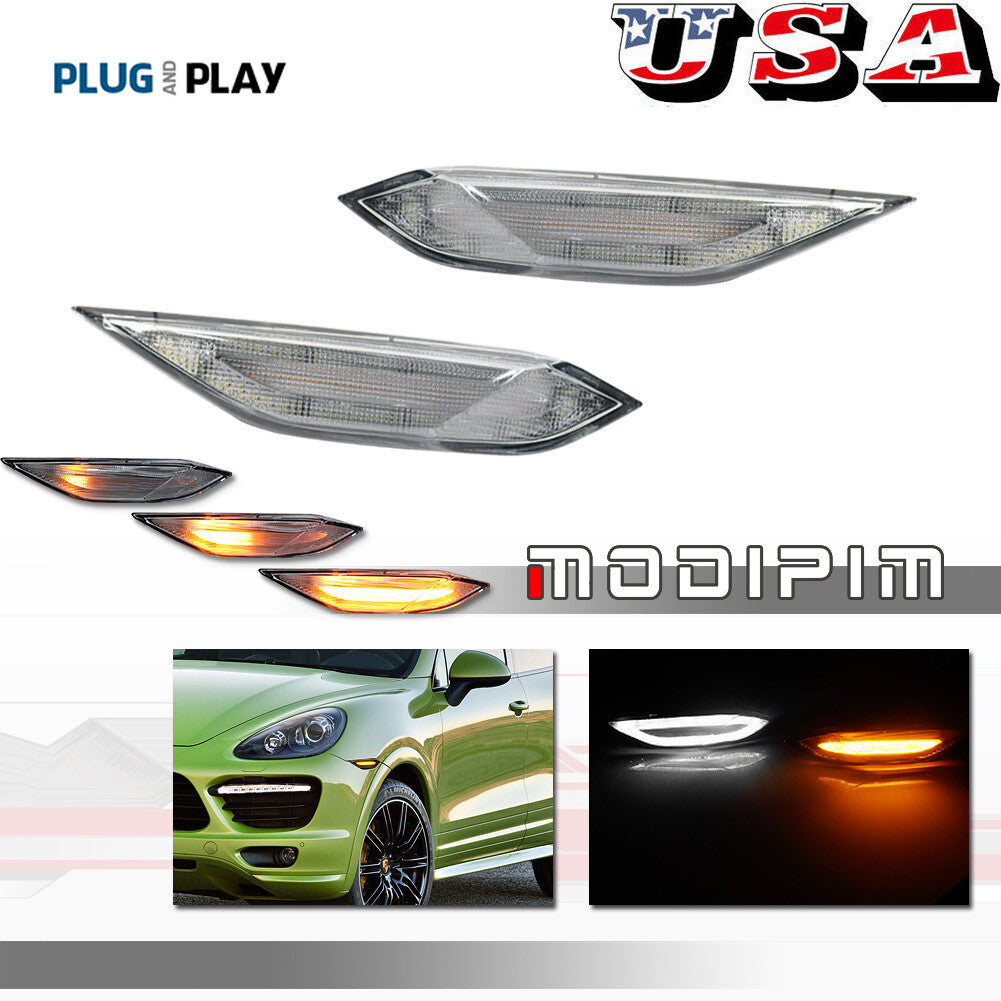 Transparent dynamic LED front DRL turn signals applicable to 11-14 for Porsche for Cayenne Turbo S GTS