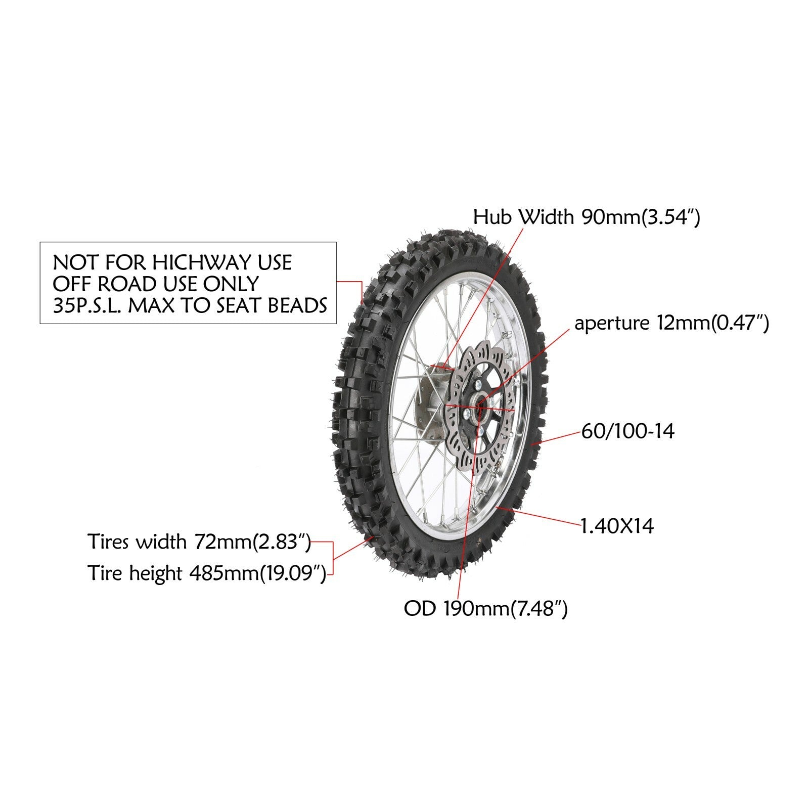 14-inch  12-inch Dirt Pit bicycle front and rear tires + fork CRF50 Atomik 110 125