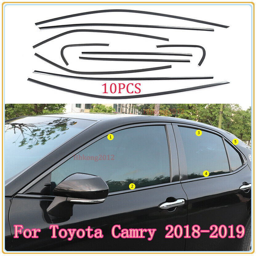 for Toyota for Camry 2018-23 Carbon Fiber Steel Full Window Sill Cover Strip Trim10
