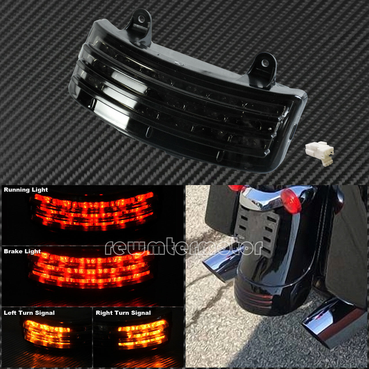 Rear Fender Tri-Bar LED Running Turn Brake Tail light Fit for Harley FLHX FLTRX