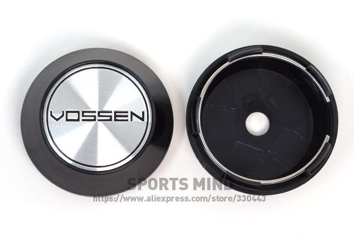 4x65mm Vossen silver and black badge wheel caps, rim caps, decals, badges