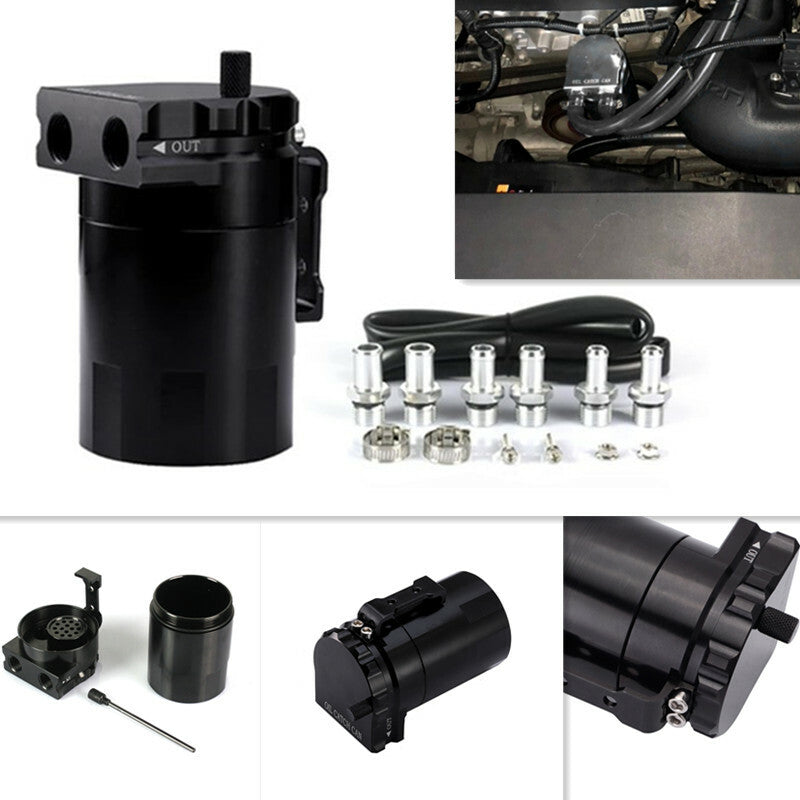 Car Baffled Black Aluminum Alloy Reservior Air Oil Separator Catch Can Tank Kit