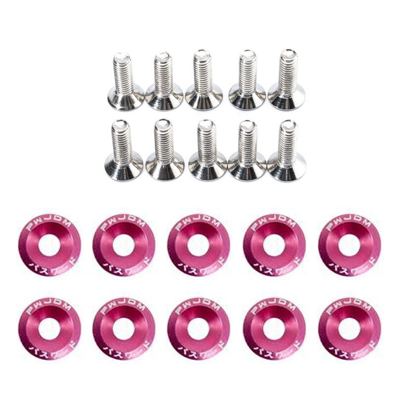 10pc Pink JDM Billet Aluminum Fender Bumper Washer Bolt Engine Bay Dress Up Kit