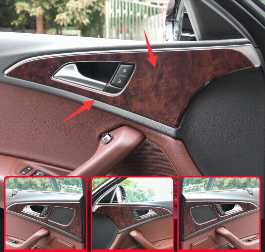 Peach Wood Grain Interior Door Handle Panel Frame Cover Trim for Audi A6 2012-18