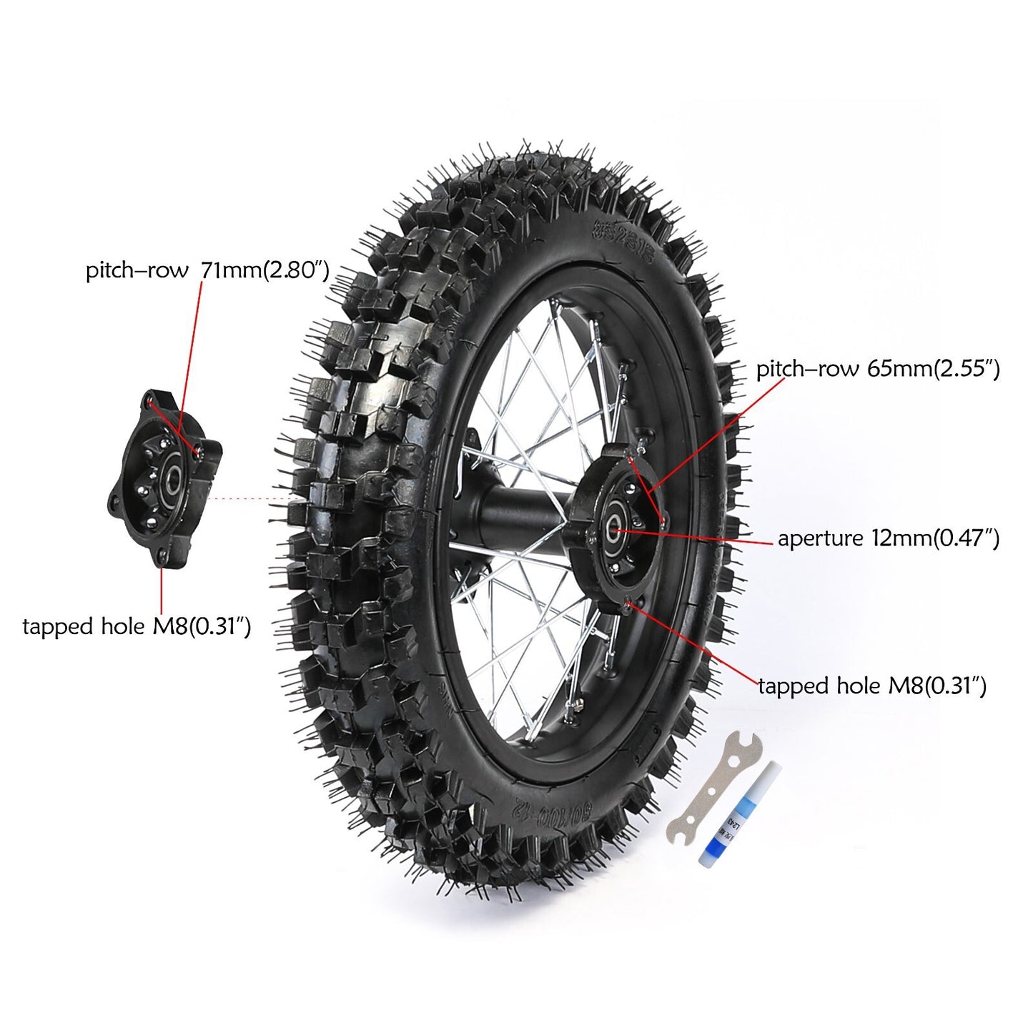 12-inch rear wheel, 80/100-12 tire, 3.00-12 rim, swingarm, Taodao SSR bicycle, 110cc, 125cc.