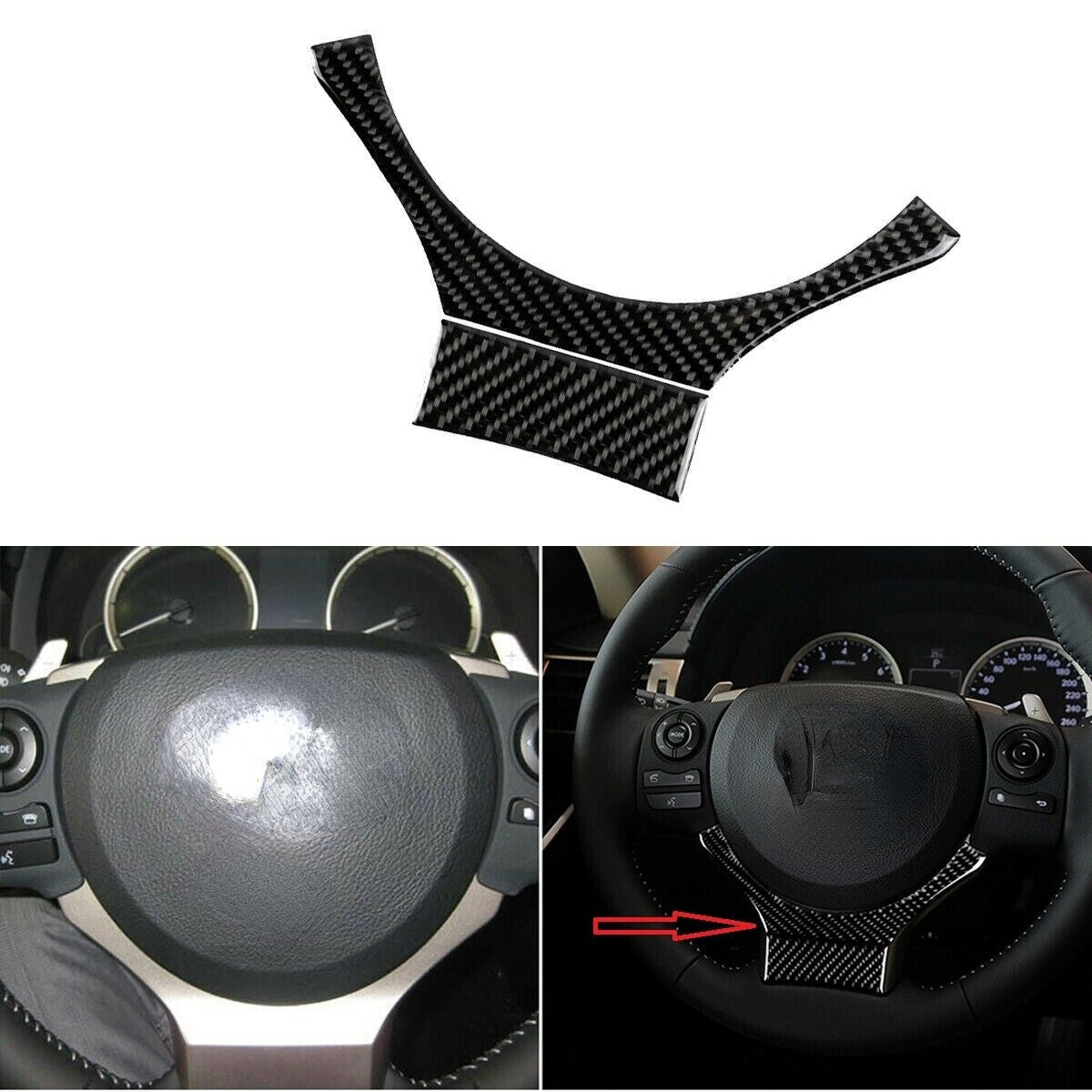 Two-piece carbon fiber steering wheel trim set suitable for Lexus IS250 IS350 2014-2017