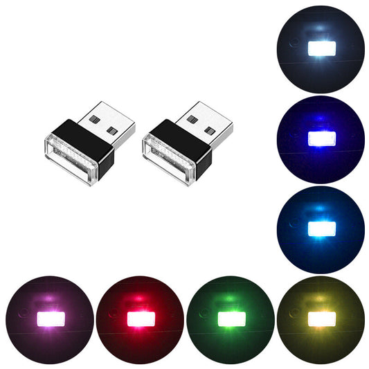 2Pcs USB LED Car Interior Light Neon Atmosphere Ambient Lamp Bulb Accessories