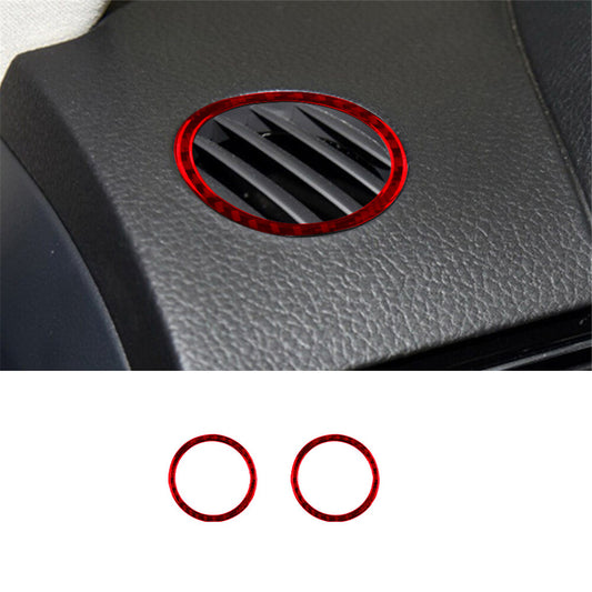 Red 2X Dashboard Air Vent Ring Trim Cover Carbon Fiber for VW Touareg 2011-2018