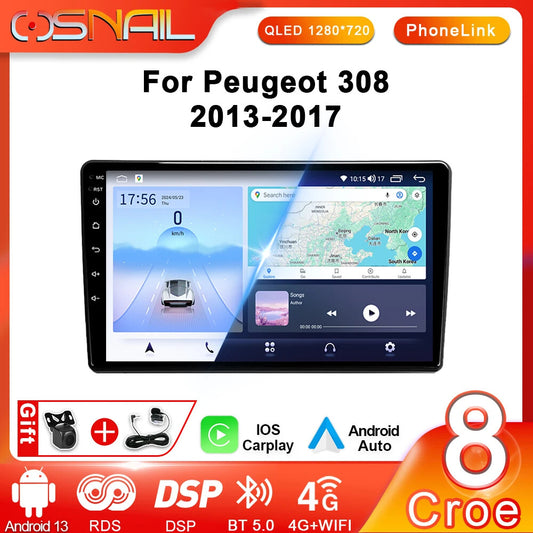 Car Radio Android Auto for Peugeot 408 308 308SW Multimedia Video Player GPS DSP