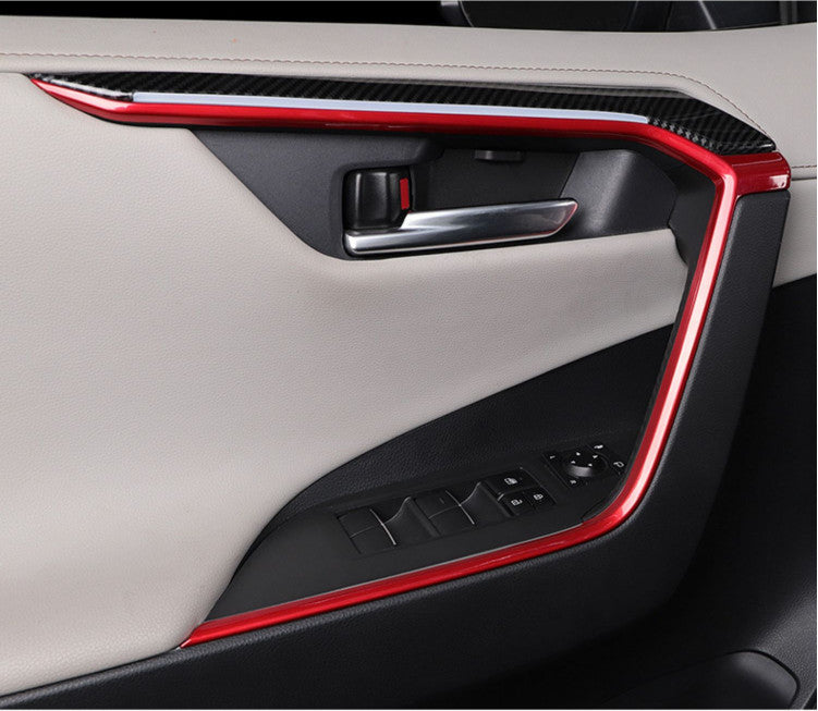 Red Interior Door Decoration Strip Cover Trim for Toyota RAV4 2019-2023