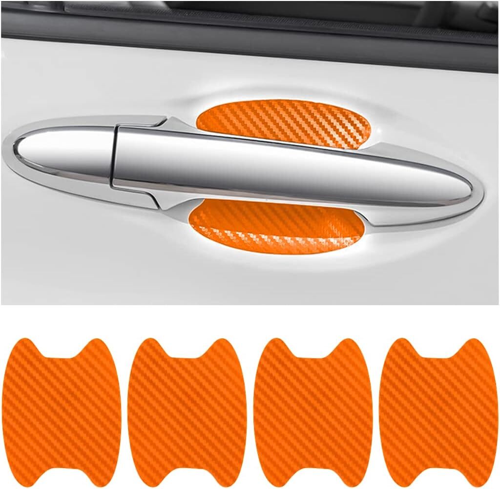 4Pcs Orange Carbon Fiber Car Door Handle Anti-Scratch Protector Film Sticker